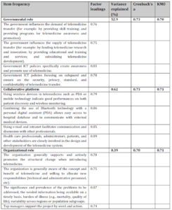 Results of factor analysis (independent variables)