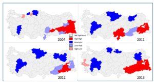 LISA cluster map for unemployment rates