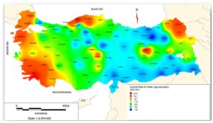 Spatial distribution of the age-adjusted male suicide mortality rates for 2002-2011